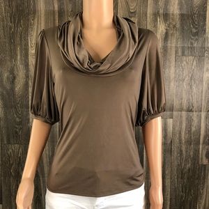 Brown Cowl Neck Arden B top w/ keyhole back